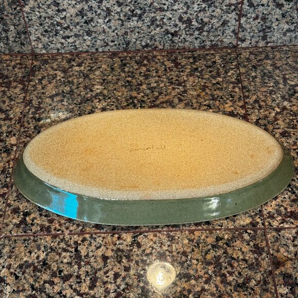 Mark Blumenfeld Pottery Green Brown Glazed Ceramic Oval Serving Platter Leaf Sig